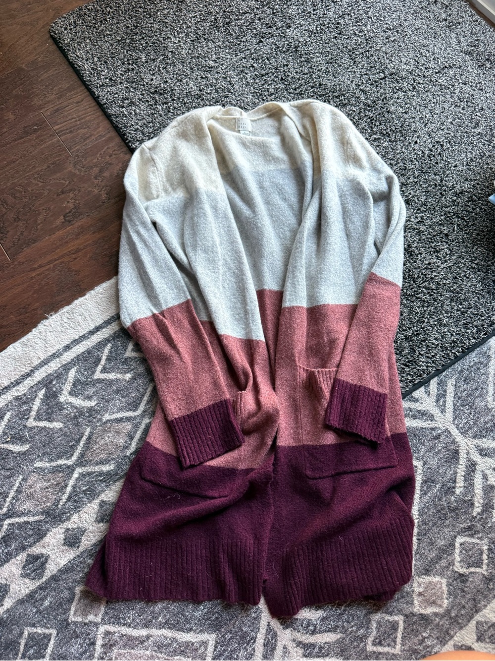 a new day Colorblock Open-Front Long Cardigan - Gray, Rose, Plum